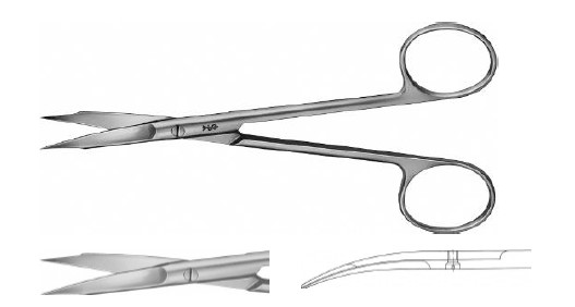 Ножиці вигнуті, делікатні, 130 мм, зубчасті (одне лезо), гострі/гострі